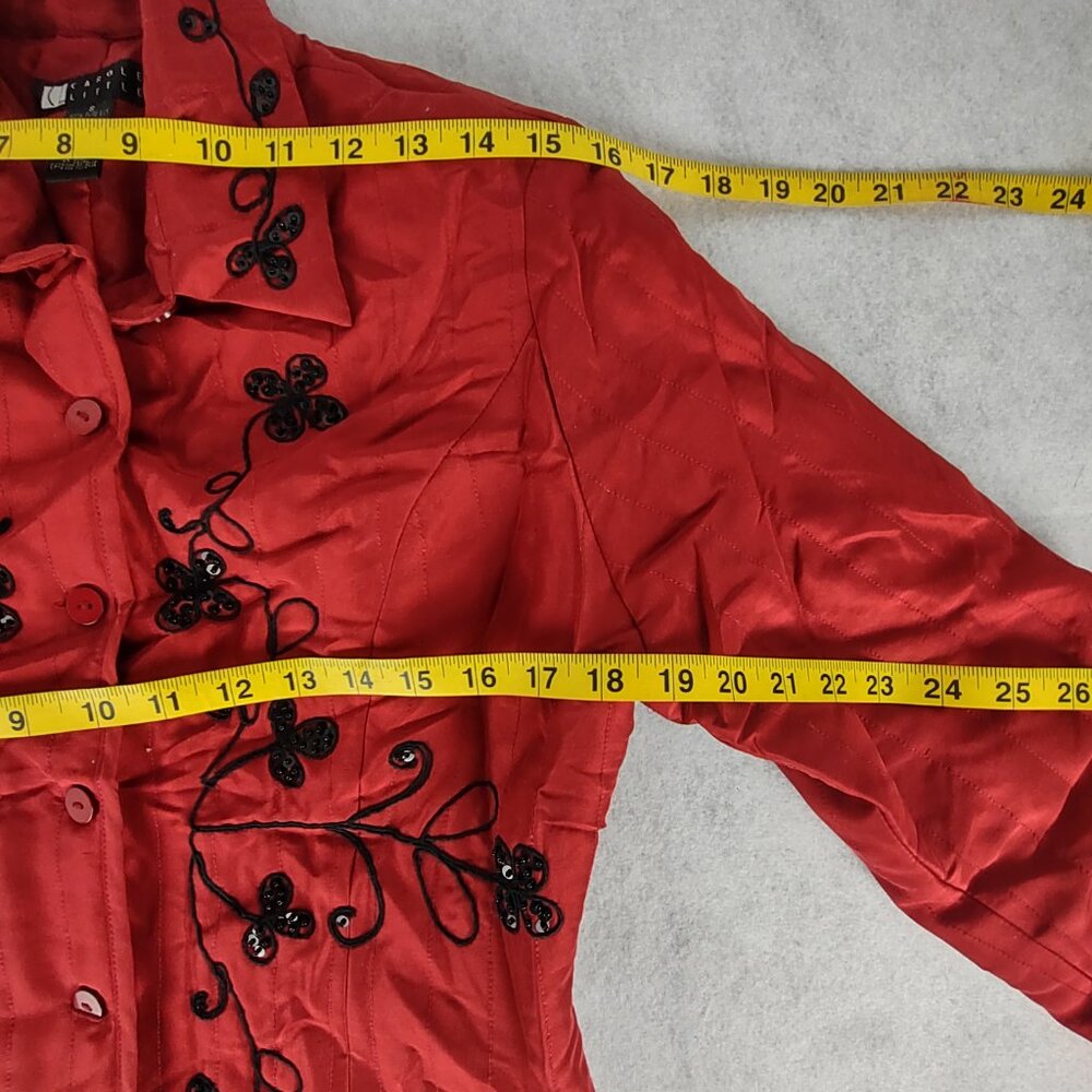 Carole Little Red 100% Silk Beaded Embroidered Statement Jacket Blazer Size S - Picture 12 of 16